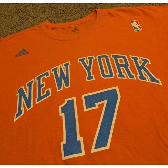 Adidas NBA New York Knicks Jeremy Lin #17 Orange T-Shirt Jersey Men's M - Picture 3 of 5